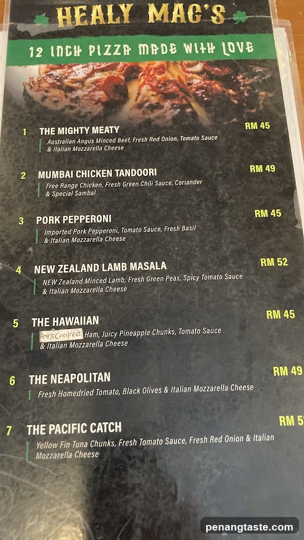 Healy Mac's Menu