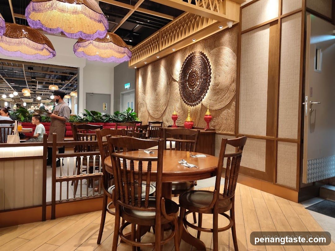 Restaurant Interior with Decorative Lighting and Wooden Furniture