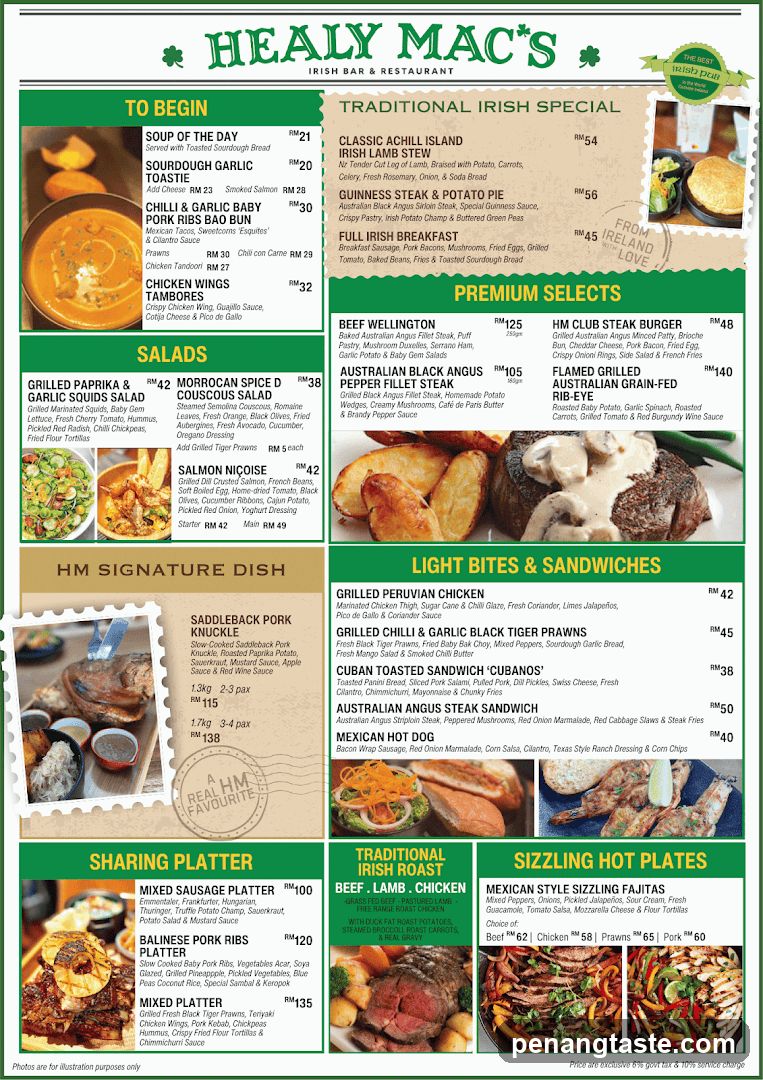 Healy Mac's Irish Bar & Restaurant Menu
