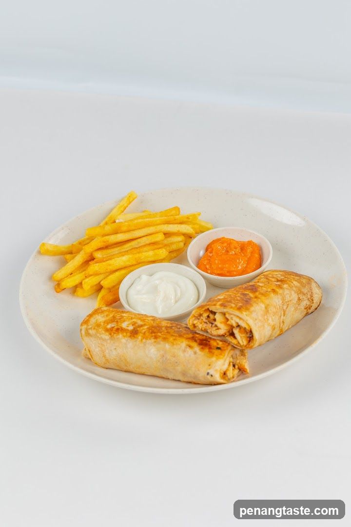 Burrito and Fries with Sauces