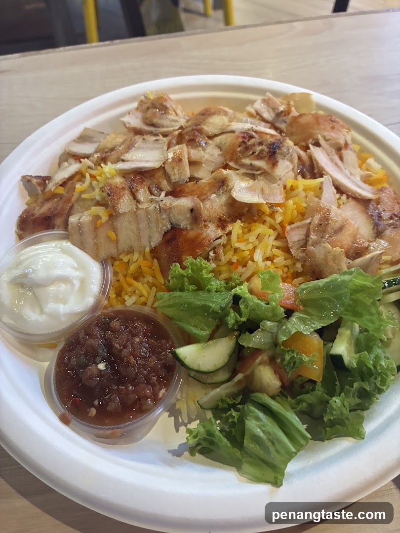 Chicken Rice Plate with Salad and Sauces