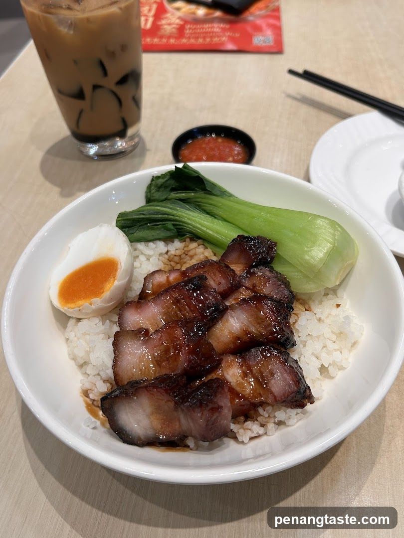 Chinese Char Siu Rice Bowl with Iced Coffee