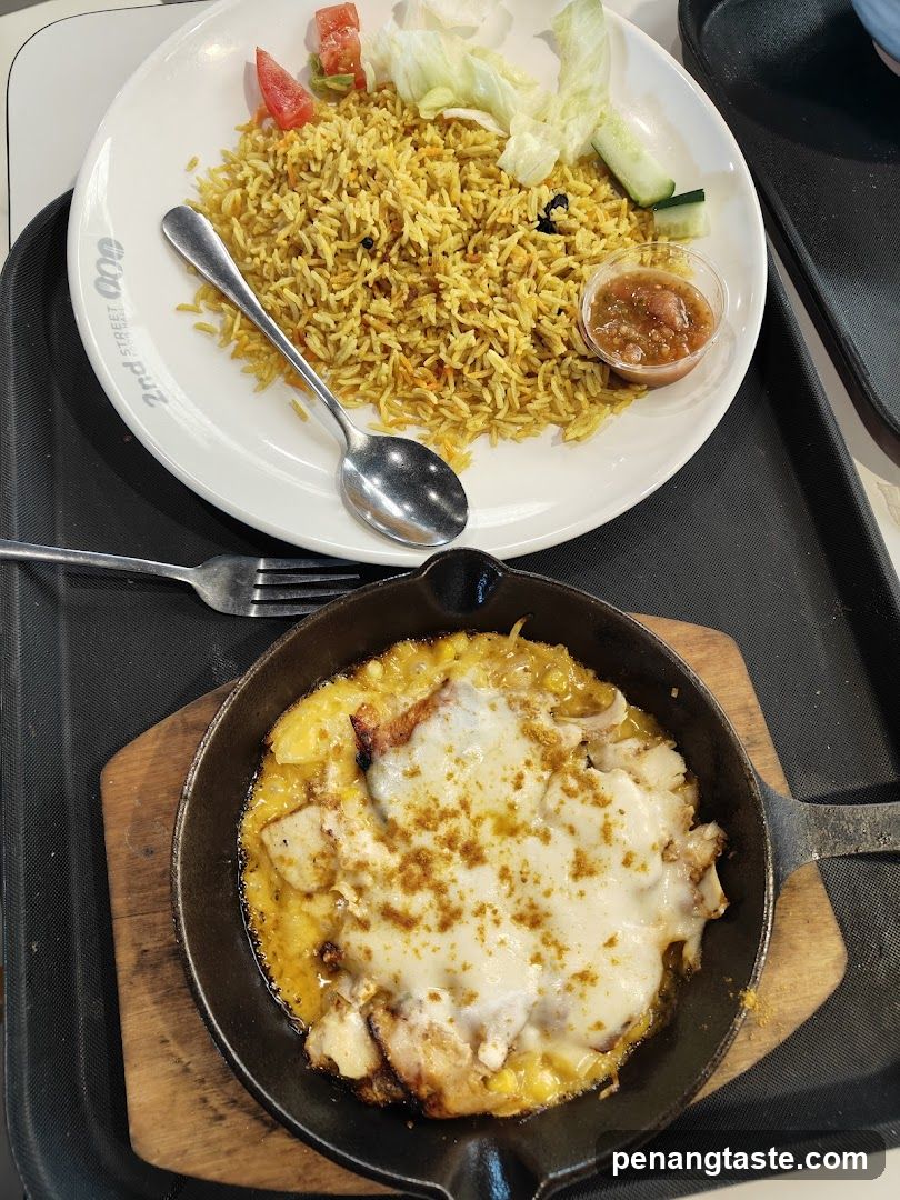 Food Tray with Rice and Skillet Dish