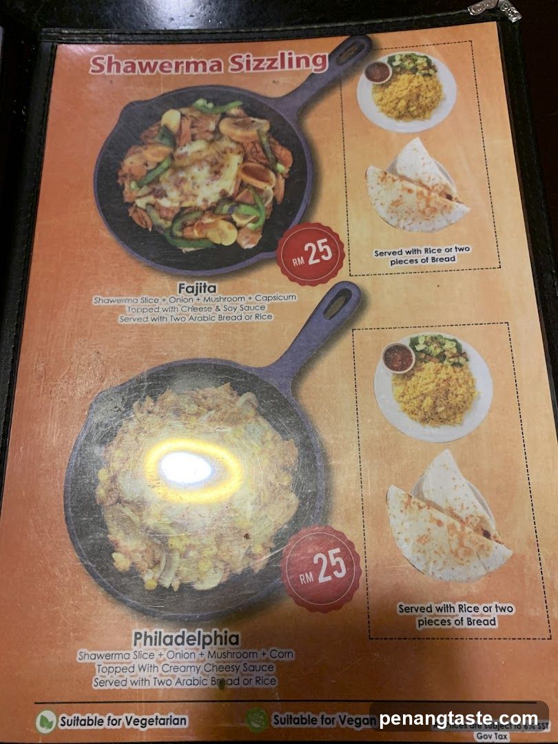 Shawerma Sizzling Menu Page