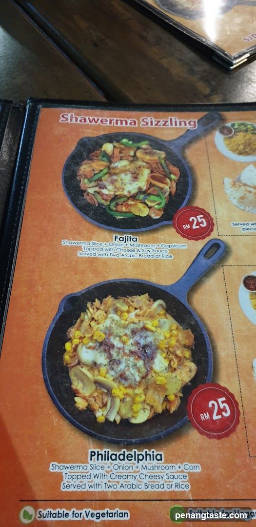 Shawerma Sizzling Menu Page