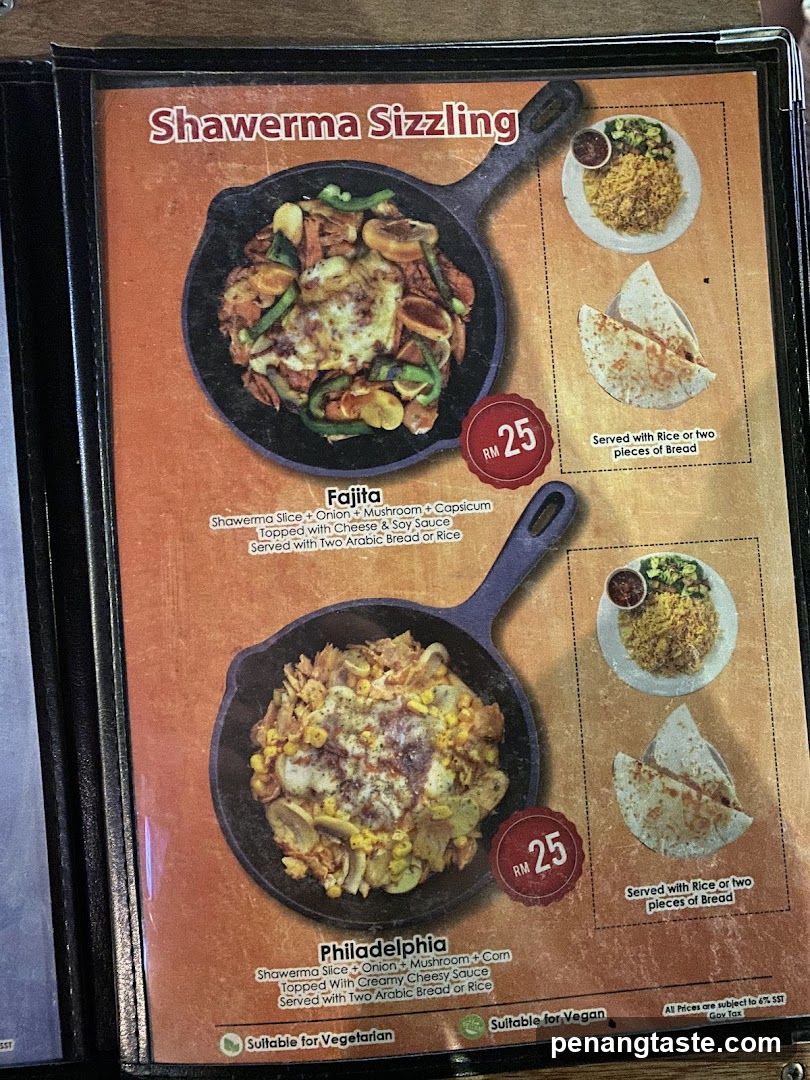 Shawerma Sizzling Menu Page