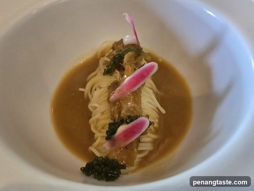 Stylish Pasta Dish with Caviar and Radish Garnish