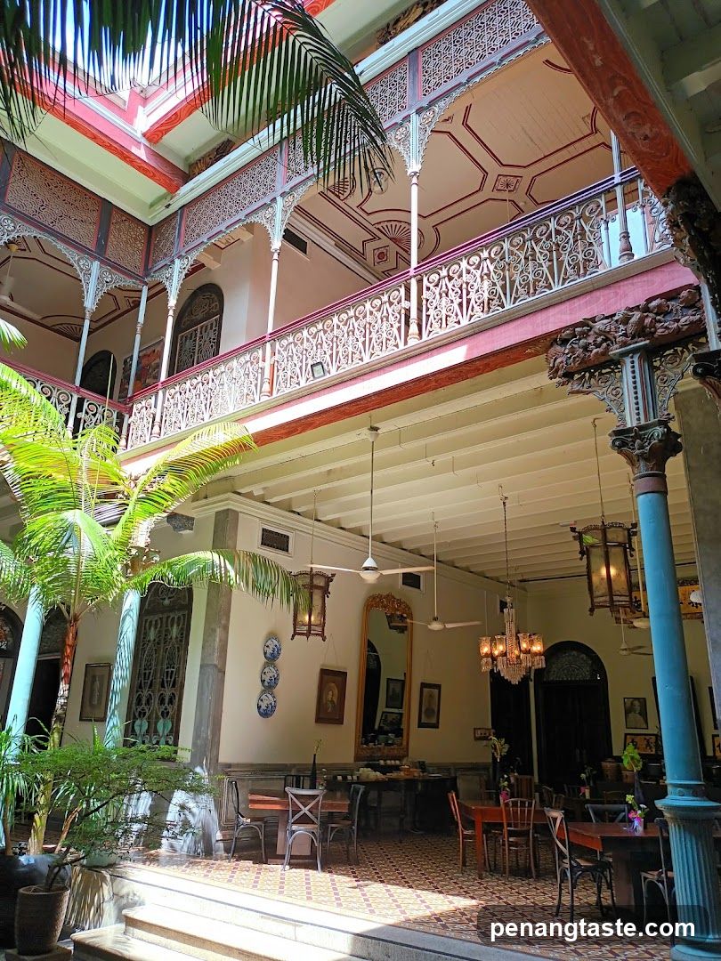 Interior of a traditional building with dining area