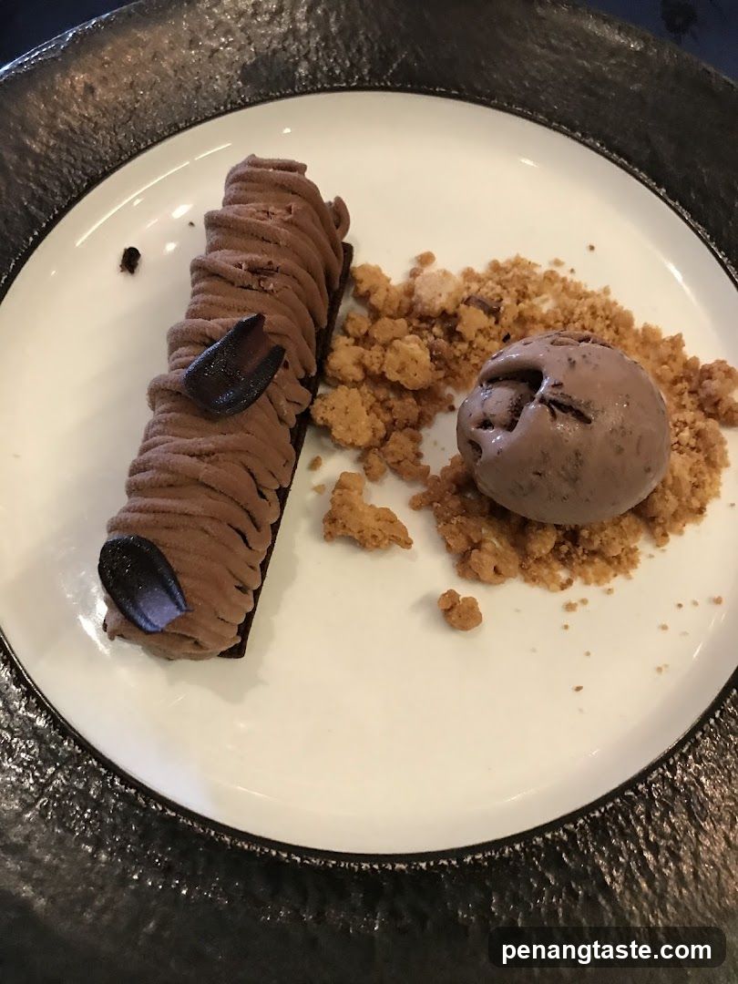 Chocolate Dessert with Ice Cream and Crumble