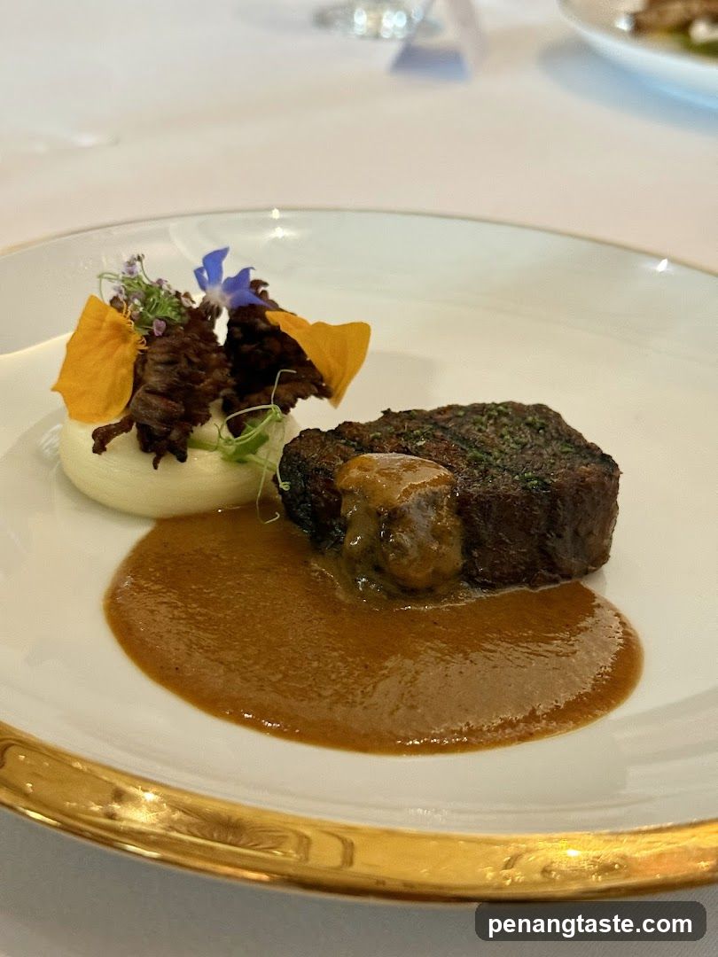 Elegant Steak Dish with Sauce and Garnish