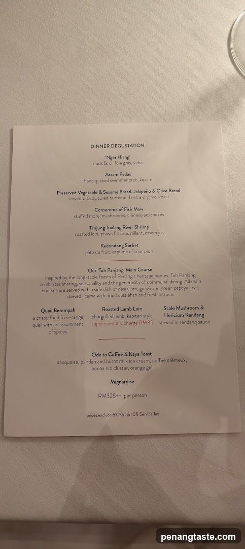Dinner Degustation Menu