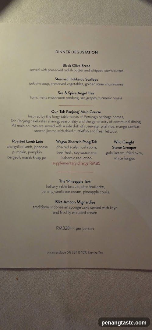 Dinner Degustation Menu