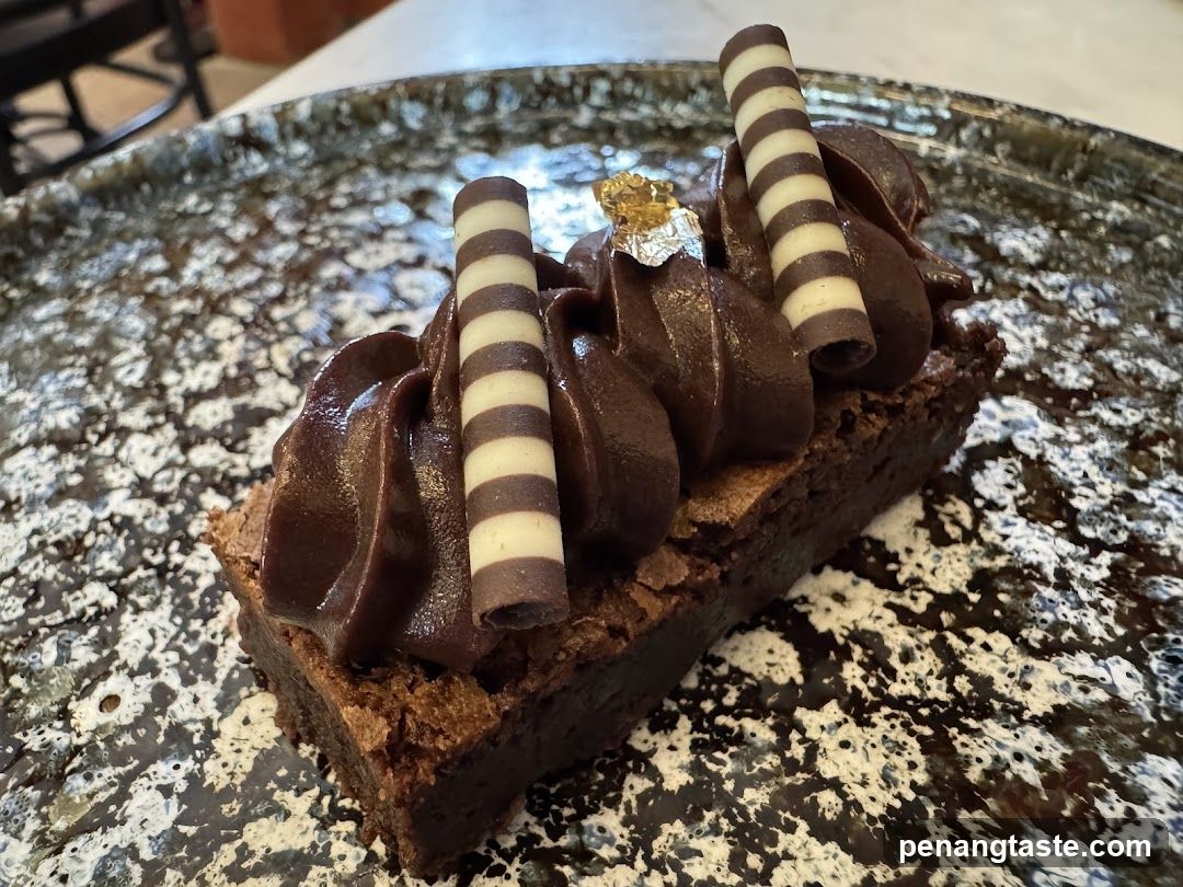 Chocolate Cake with Striped Wafers