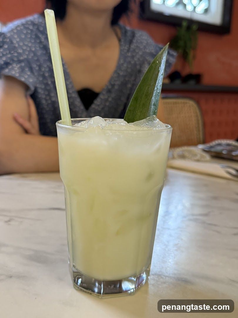 Iced Drink with Leaf Garnish