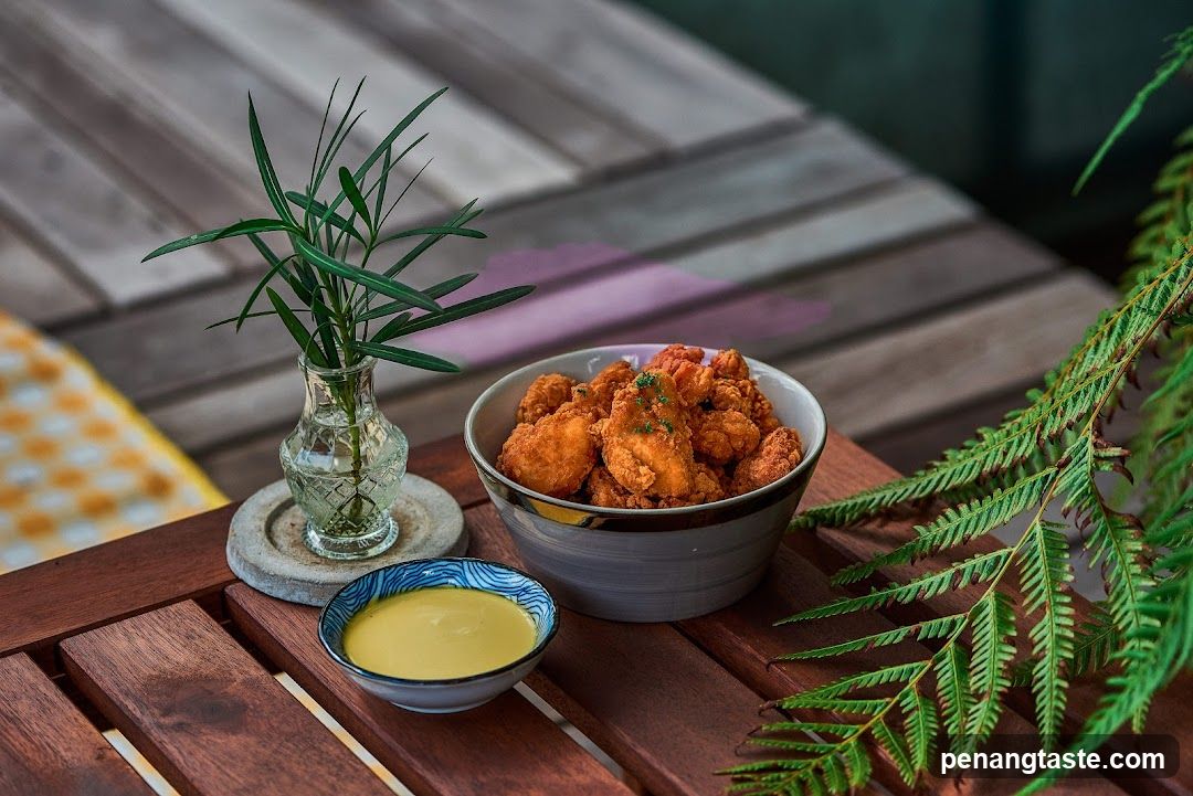 Fried Chicken with Dip and Greenery