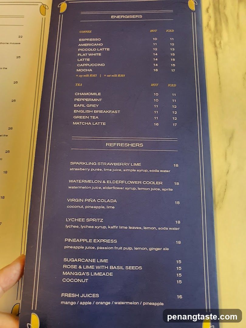 Energisers, Tea, Refreshers Menu
