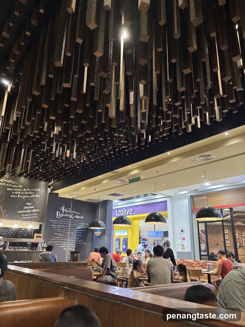 Restaurant Interior with Unique Ceiling Design