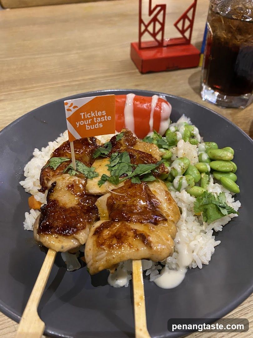Grilled Chicken Skewers with Rice and Edamame