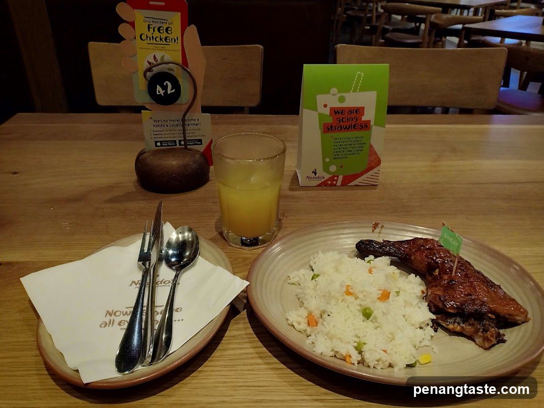 Dining Table with Meal and Promotional Cards