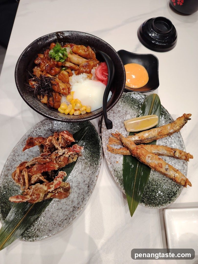 Japanese-style meal with fried fish and rice bowl