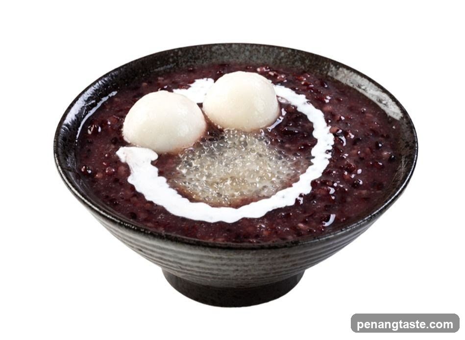 Bowl of Black Rice Porridge with Glutinous Rice Balls