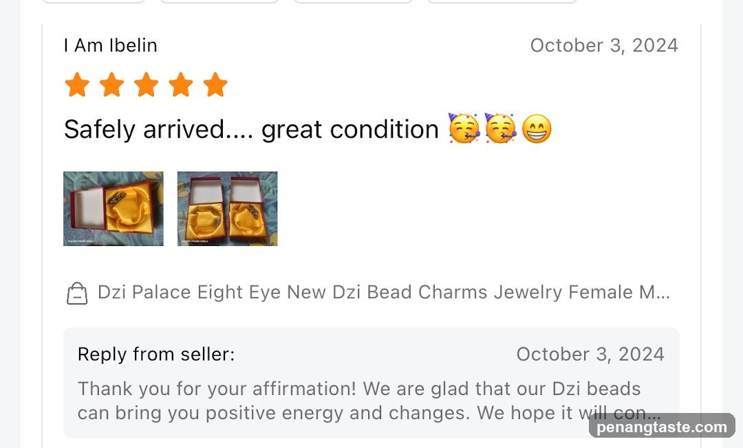 Customer review of Dzi Palace jewelry product