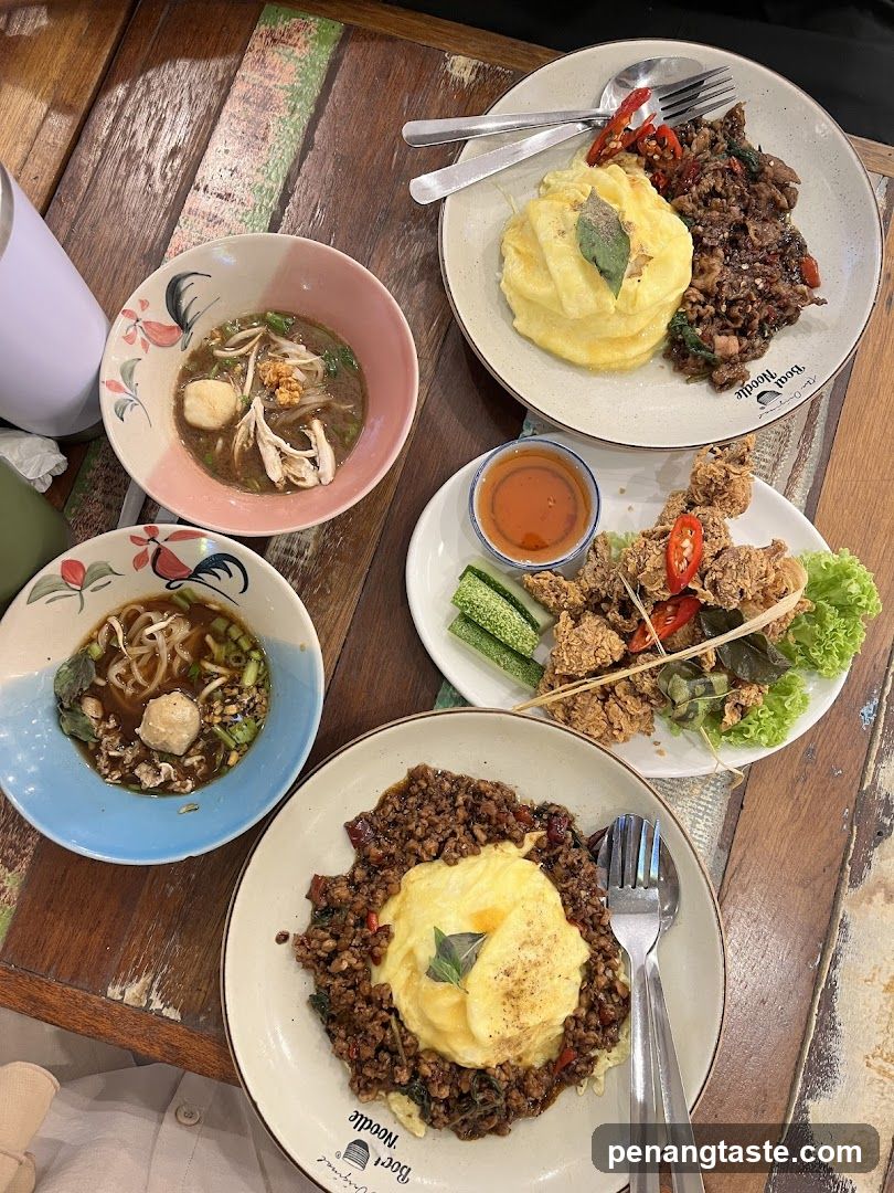 Food Spread on Wooden Table