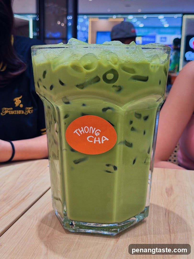 Matcha Drink with Ice Cubes