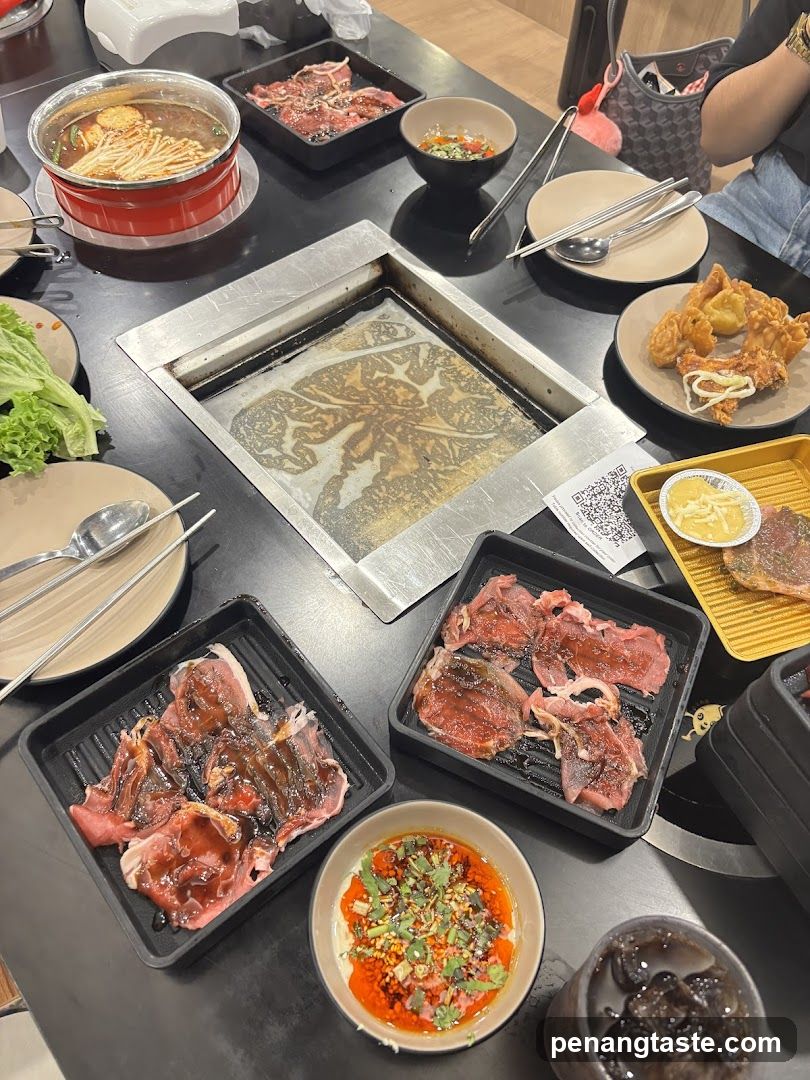 Table Setting with Korean BBQ and Hot Pot