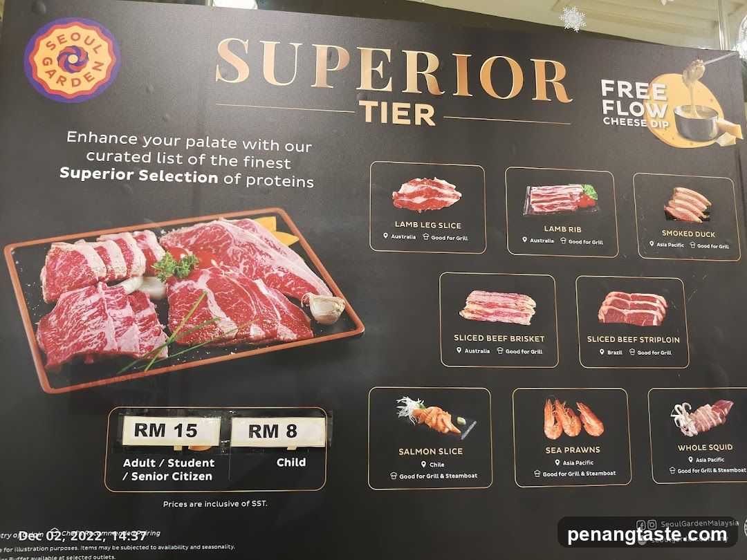 Seoul Garden Superior Tier Menu Board