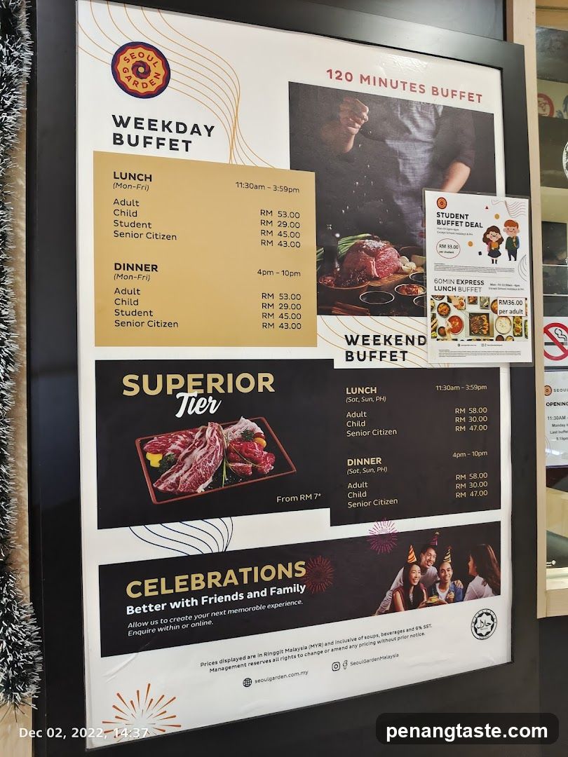 Seoul Garden Buffet Menu Board