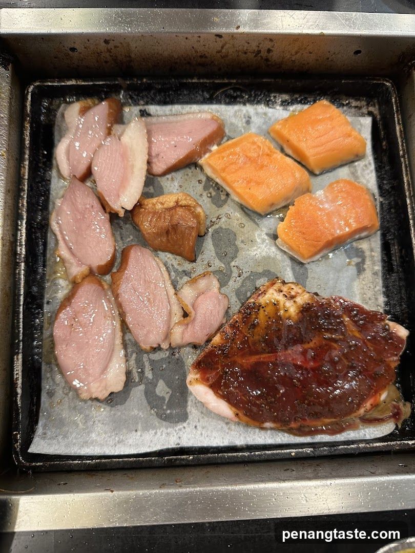 Grilled Meat and Fish on a Pan