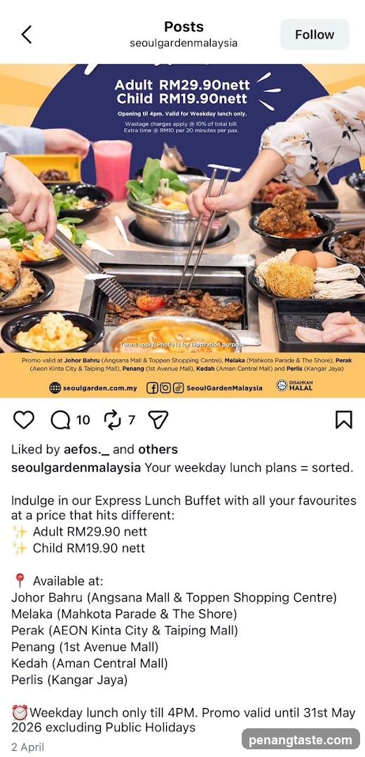 Seoul Garden Malaysia Express Lunch Buffet Ad
