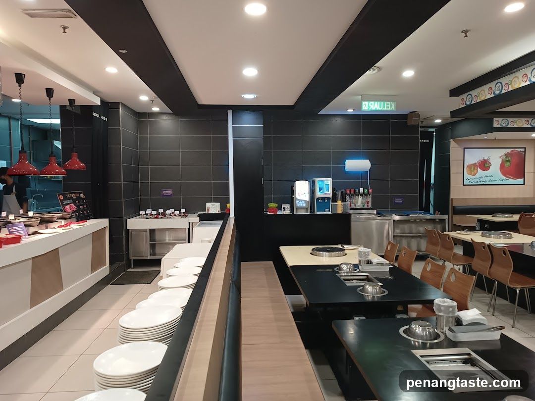 Restaurant Interior with Buffet and Dining Tables