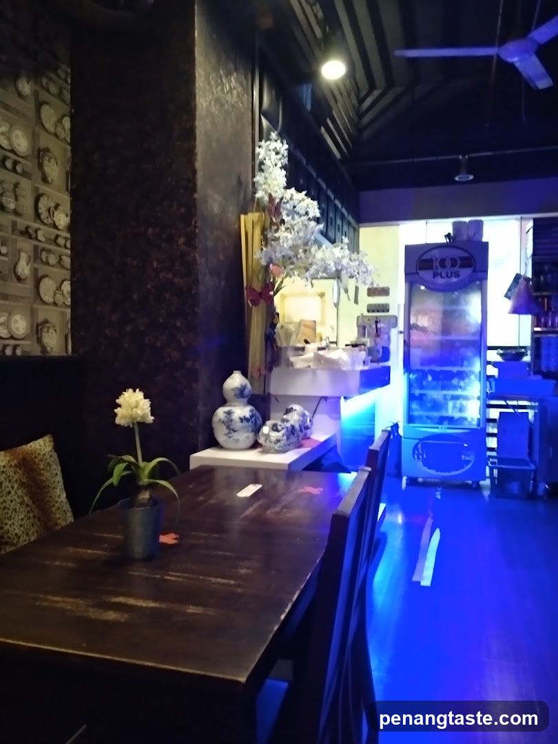 Interior of a dimly lit restaurant or cafe