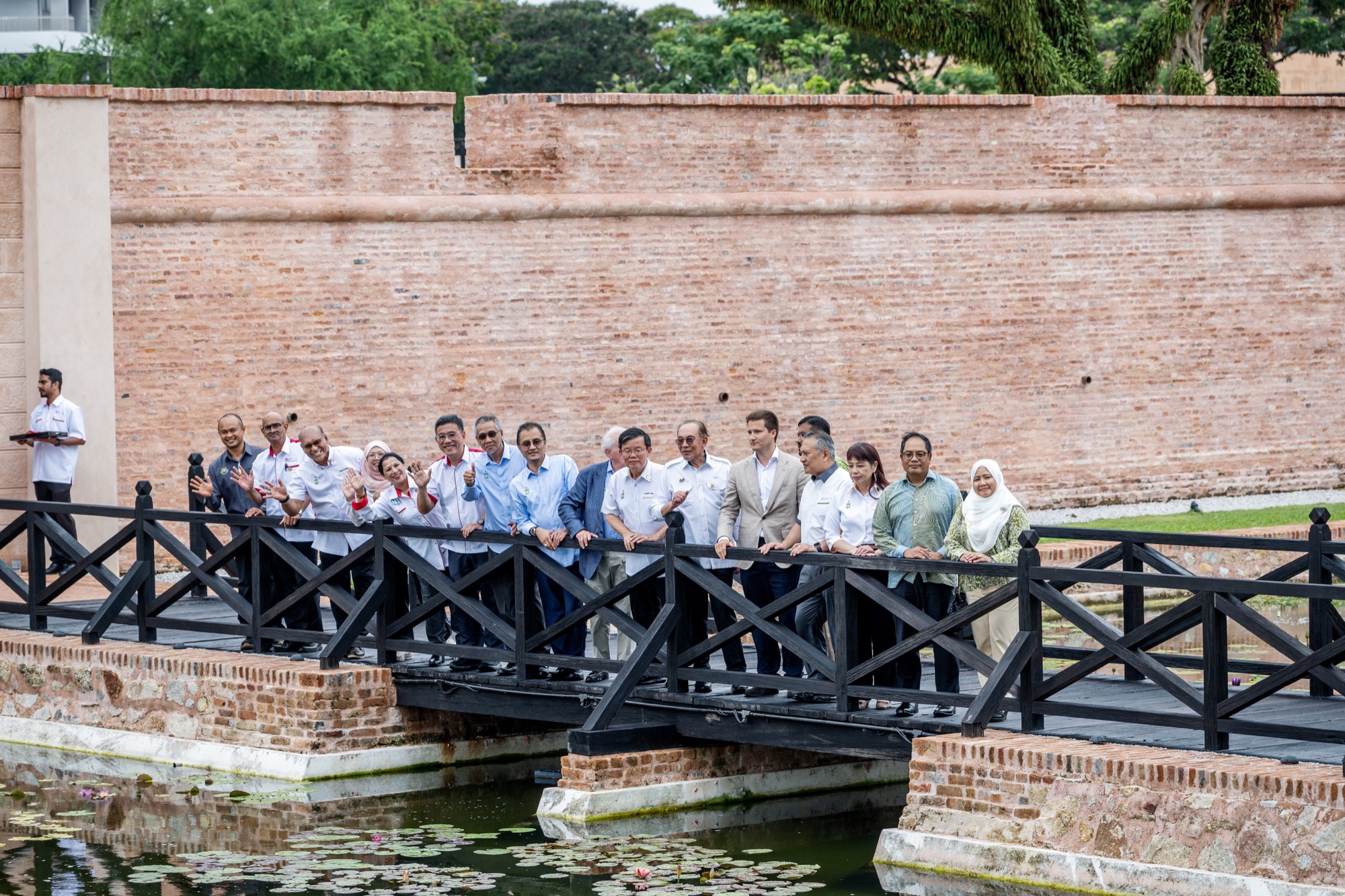 Restored Fort Cornwallis moat and timber bridge at the 25 July 2026 reopening, George Town