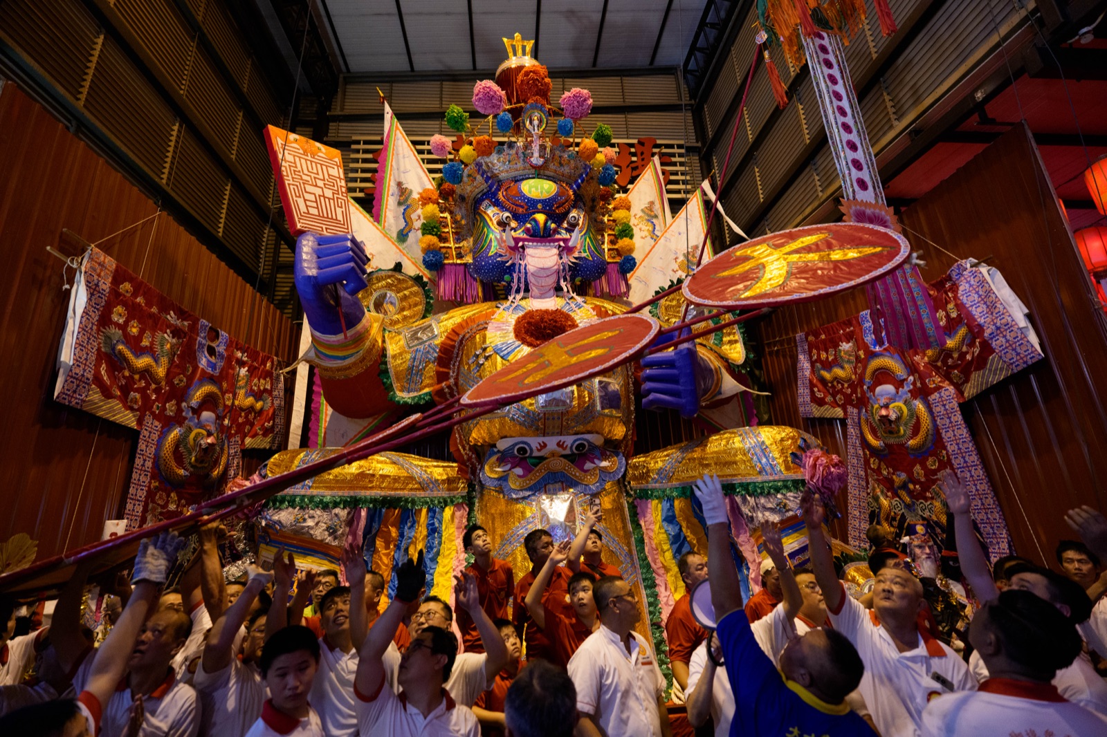 Ceremony in front of the Da Shi Ye paper effigy during Hungry Ghost Festival in Bukit Mertajam, Penang