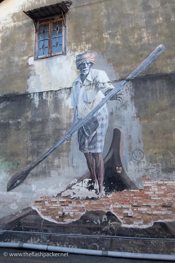 Indian Boatman mural by Julia Volchkova on Lorong Stewart celebrating George Town's maritime legacy